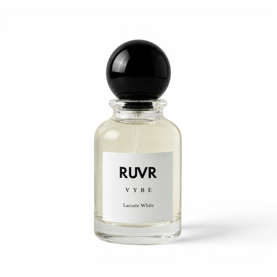 VYBE Lacoste White perfume bottle by RUVR – 55ML fresh citrus fragrance for men