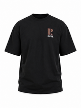 Crest Tee by RUVR – oversized black tee with rust tone embroidered logo