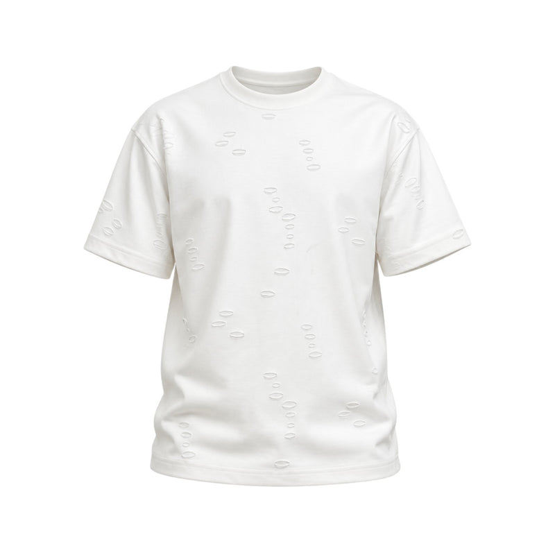 Void Tee by RUVR – oversized heavyweight tee with tone-on-tone distressed cutouts in White