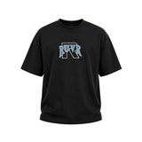 Stamp Tee by RUVR – oversized black tee with chenille denim patch graphic