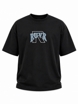 Stamp Tee by RUVR – oversized black tee with chenille denim patch graphic