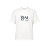 Stamp Tee by RUVR – oversized white tee with RUVR chenille logo graphic