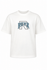 Stamp Tee by RUVR – oversized white tee with RUVR chenille logo graphic