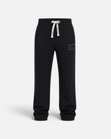 RUVR black heavyweight fleece sweatpants with elasticated waistband, Japanese-script drawstring, and woven label patch