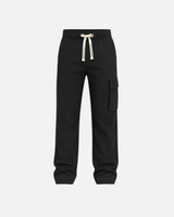 RUVR black wide-leg Field Cargo Pant with elasticated waistband, cream drawstring, and structured thigh pocket.