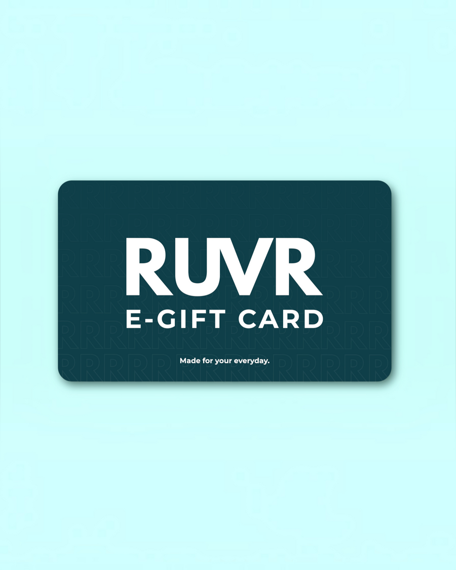 RUVR E-Gift Card with dark green background and white text, perfect for sitewide shopping.