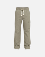 RUVR Field Cargo Pant in olive green with a wide-leg fit, elasticated drawstring waist, and side cargo pocket.