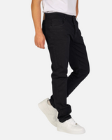RUVR Grain Denim straight-fit jeans in black heavyweight cotton twill with five-pocket construction on a model
