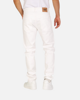 Back view of RUVR Grain Denim straight fit jeans in white heavyweight cotton twill with a leather brand patch.