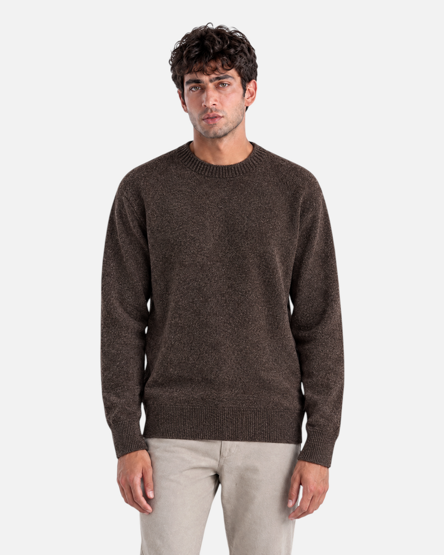 RUVR Grain Pullover in brown featuring a textured knit crew neck design with a clean, comfortable fit.