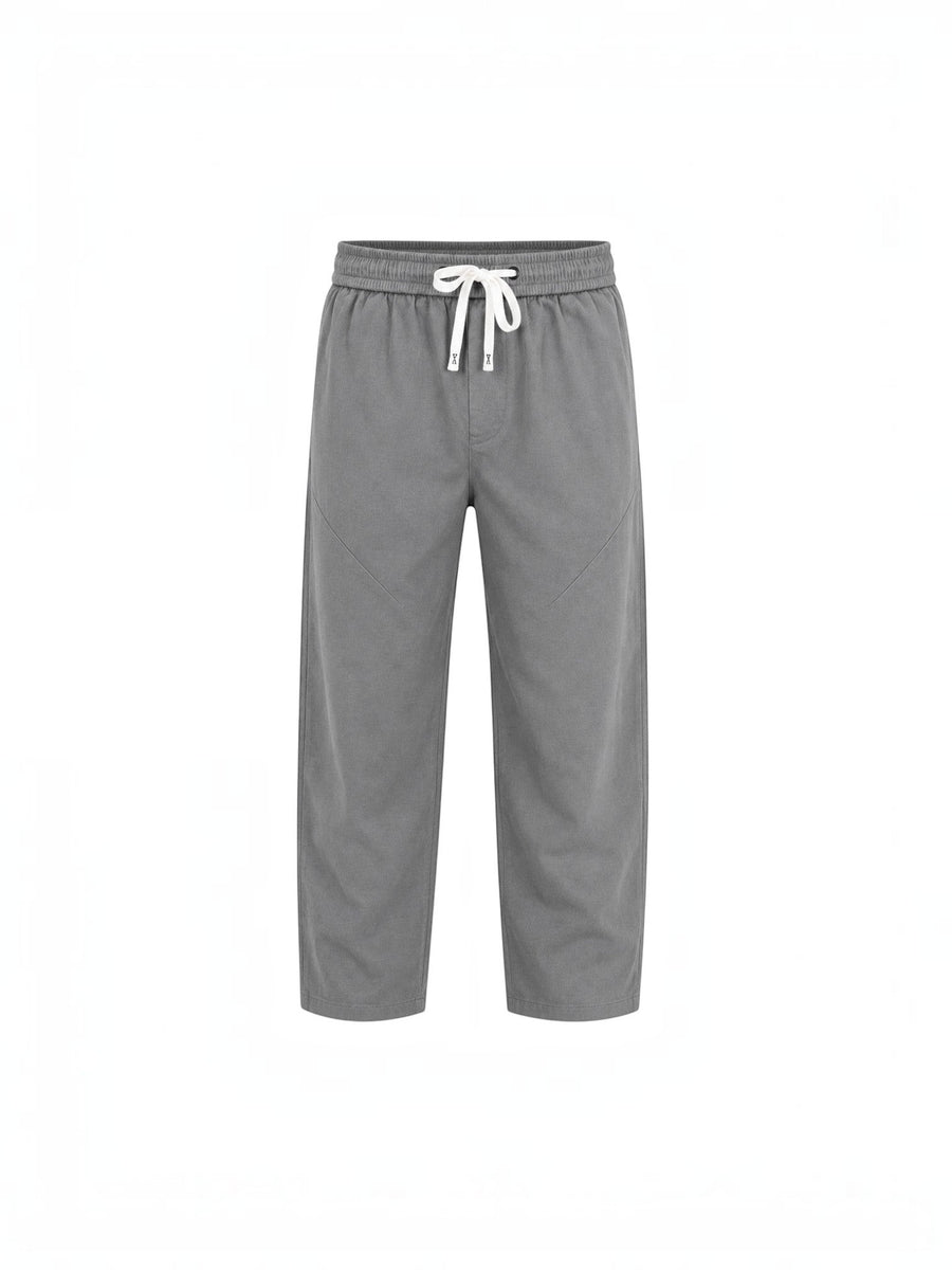 RUVR Urban Utility Pants in grey with an elastic drawstring waistband and a relaxed modern fit.