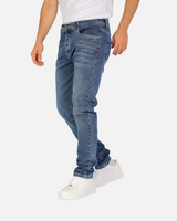 RUVR Haze Denim straight-leg jeans in stonewash blue heavyweight cotton with five-pocket styling on a male model