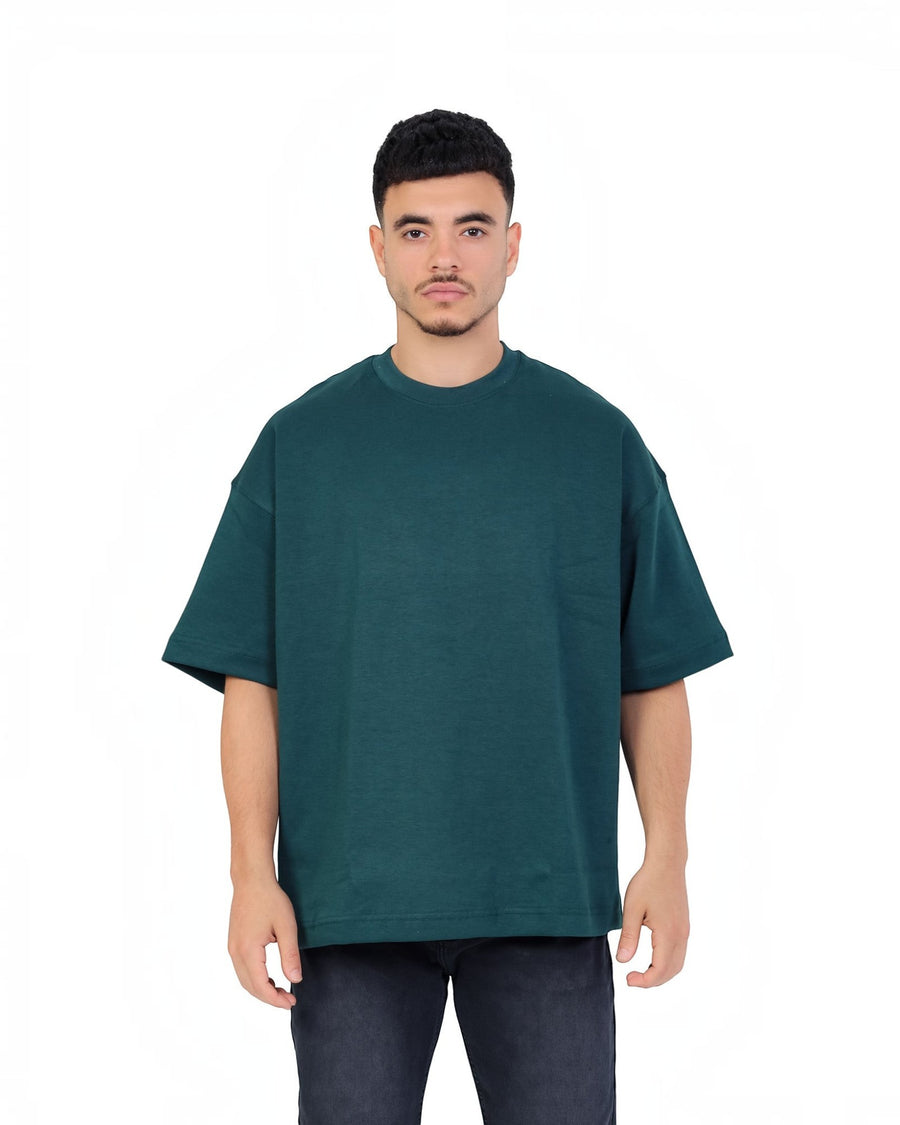 RUVR Palette Tee in forest green, an oversized heavyweight cotton t-shirt with a dropped shoulder and clean design.