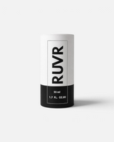 RUVR VYBE Lacoste White 55ml eau de parfum bottle in a minimalist white and black cylindrical container